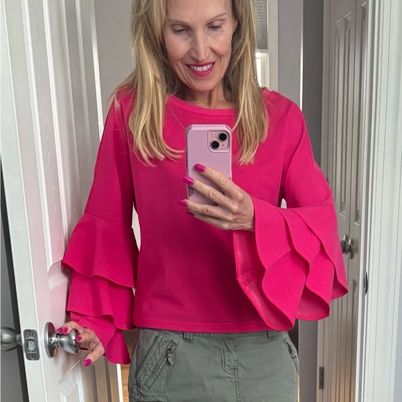 SHEIN Tops - SHEIN Hot Pink Flounce Sleeve Blouse